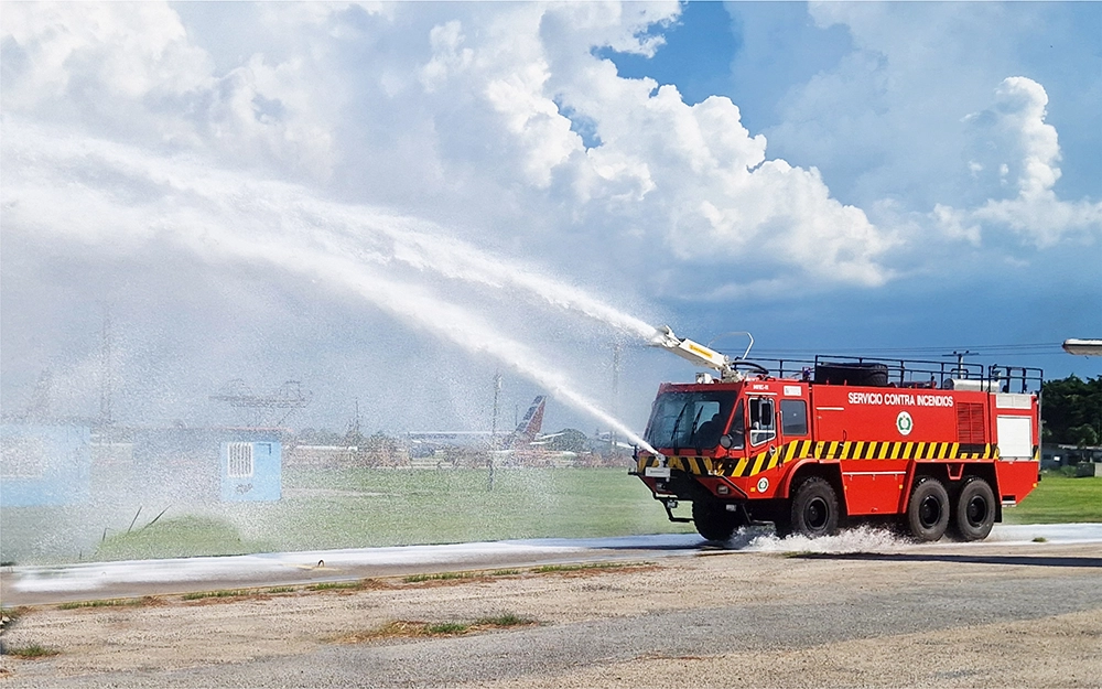 Industrial fire truck with rebuilt engine
